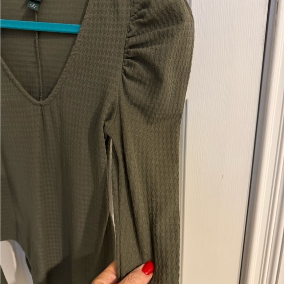 Wild Fable Dark Olive Bodysuit w/ Long Puffed Sleeves - Picture 4 of 8